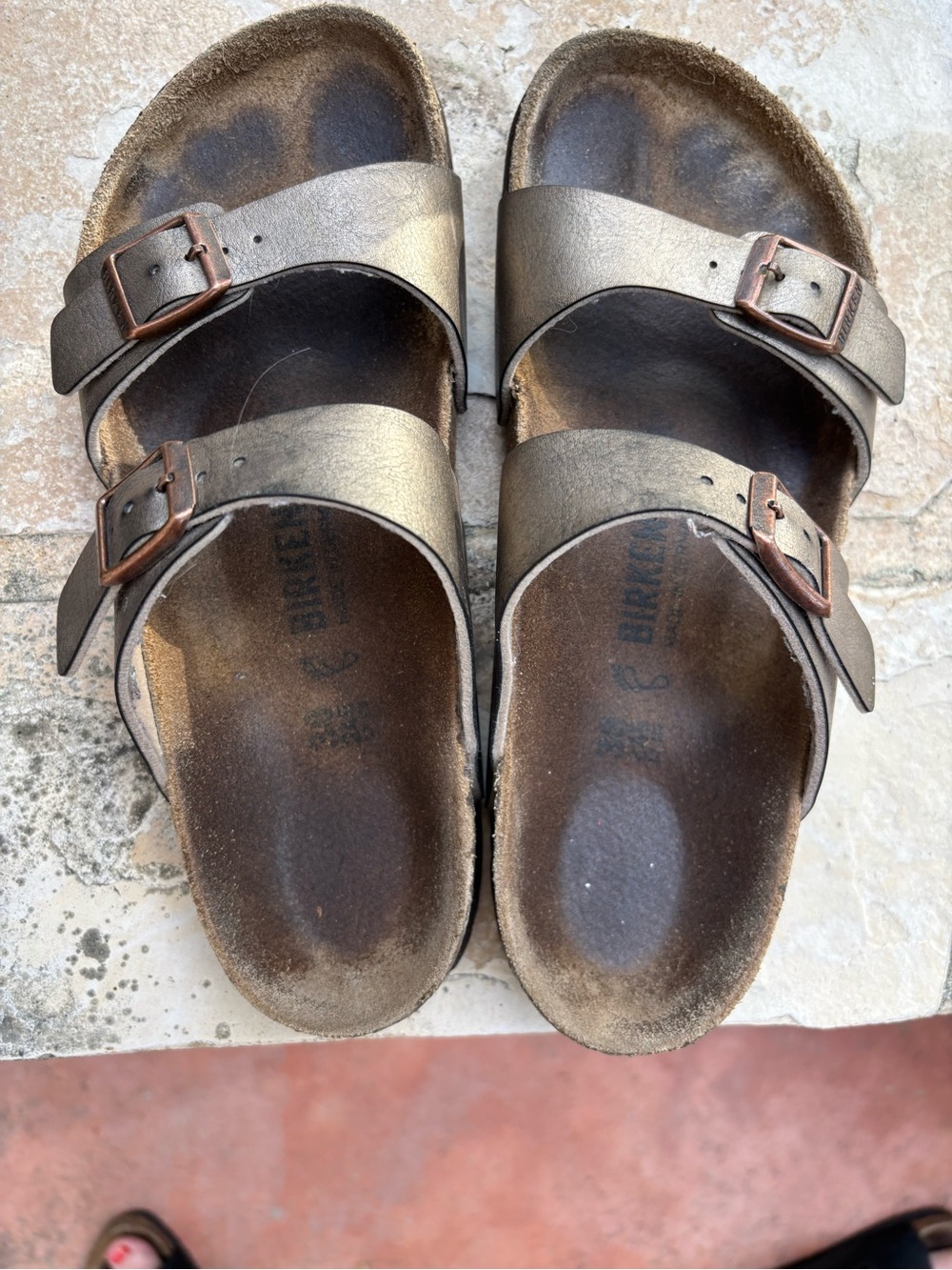 Birkenstock Women’s Arizona Sandals in Metallic Bronze - Size 38